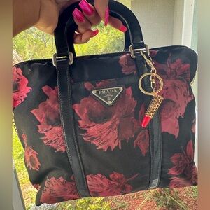 Prada Tessuto Nylon Rose Shop Shoulder Bag Rosso W/ COA